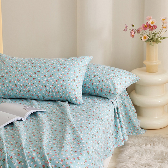 91家纺网 家纺一手货源 找家纺 怡家居 2024新款A类老粗布枕套床单床笠单品组合三件套 浅语