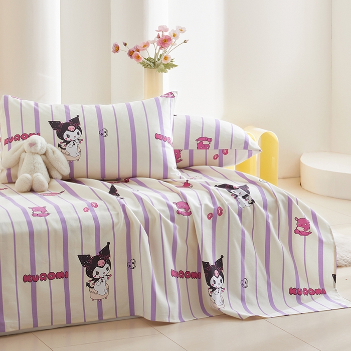 91家纺网 家纺一手货源 找家纺 怡家居 2024新款A类老粗布枕套床单床笠单品组合三件套 库洛米