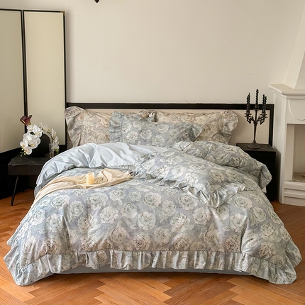 91家纺网 家纺一手货源 找家纺 （总）窝米 2024春夏13376法式复古大花边数码款四件套系列