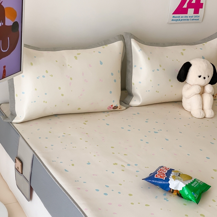 91家纺网 家纺一手货源 找家纺 昔可家纺 2024新款大版数码印花冰藤席床笠款 缤纷曲奇