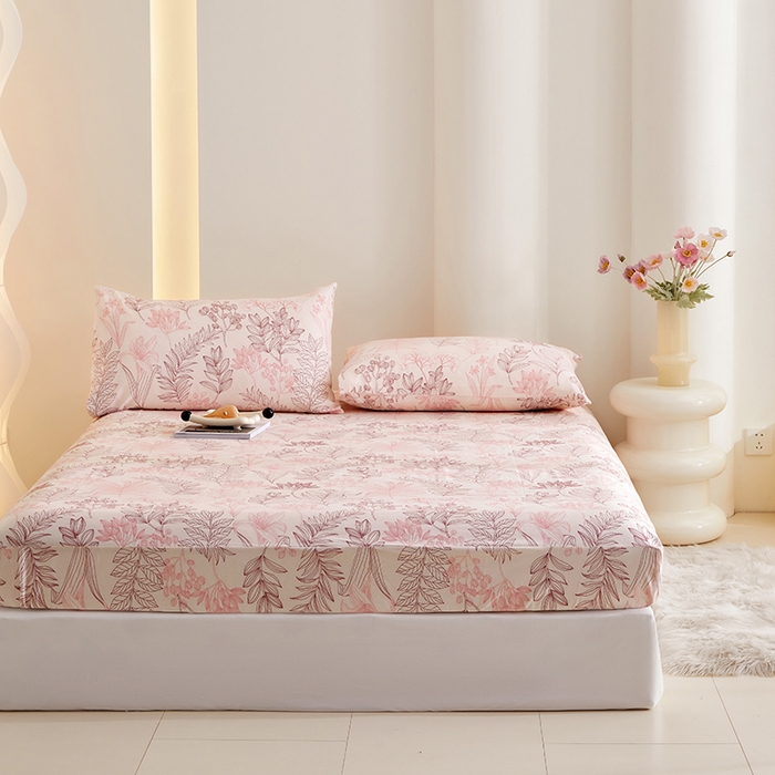 91家纺网 家纺一手货源 找家纺 怡家居 2024新款A类老粗布枕套床单床笠单品组合三件套 曼茵-粉