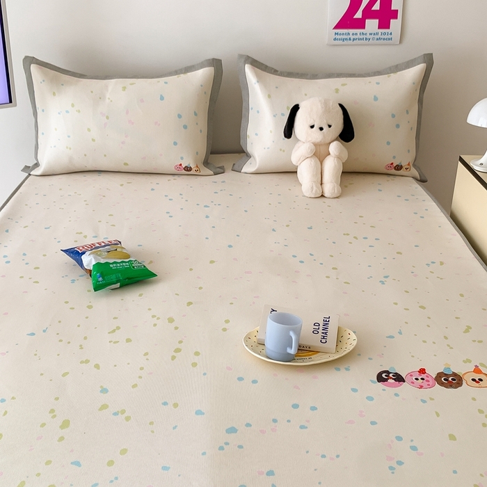 91家纺网 家纺一手货源 找家纺 昔可家纺 2024新款大版数码印花冰藤席床笠款 缤纷曲奇