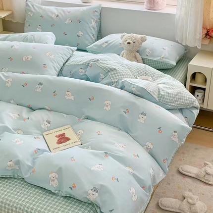 91家纺网 家纺一手货源 找家纺 （总）洺兰家居 2025年新款13372全棉印花四件套纯棉小清新北欧风花卉床单床笠款套件