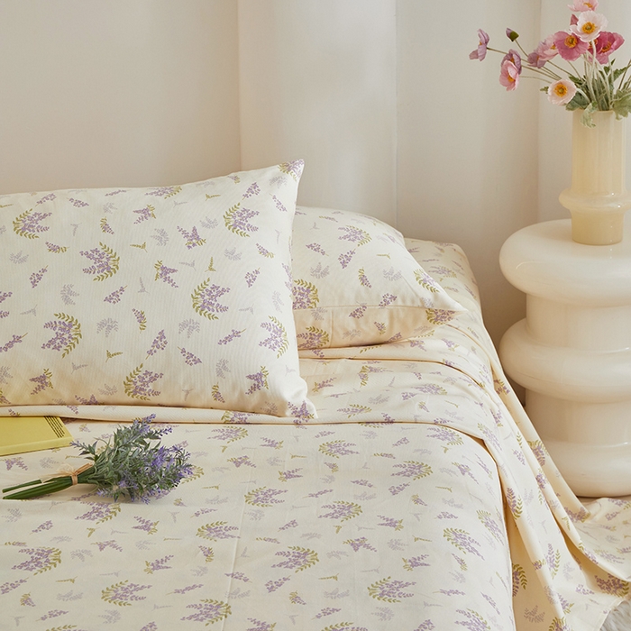 91家纺网 家纺一手货源 找家纺 怡家居 2024新款A类老粗布枕套床单床笠单品组合三件套 紫色香氛