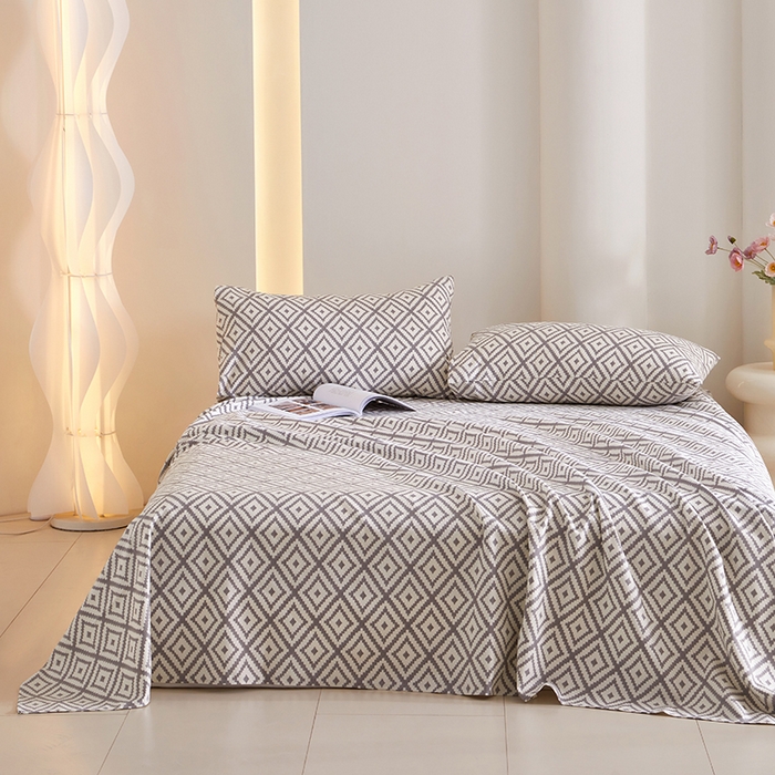 91家纺网 家纺一手货源 找家纺 怡家居 2024新款A类老粗布枕套床单床笠单品组合三件套 印象都市