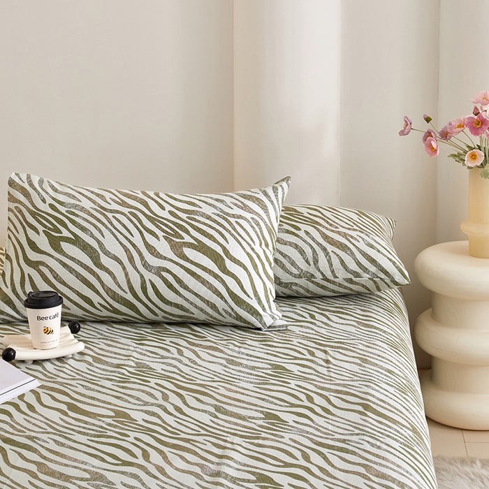 91家纺网 家纺一手货源 找家纺 怡家居 2024新款A类老粗布枕套床单床笠单品组合三件套 莱思-绿