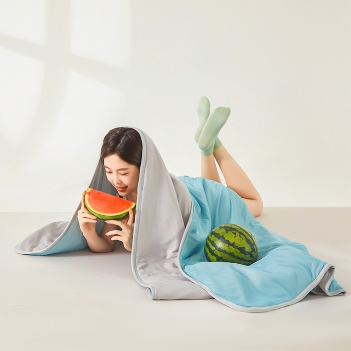 91家纺网 家纺一手货源 找家纺 美梦里 2025新款凉感丝夏被西瓜被夏凉被瓜瓜空调被子 海盐啵啵