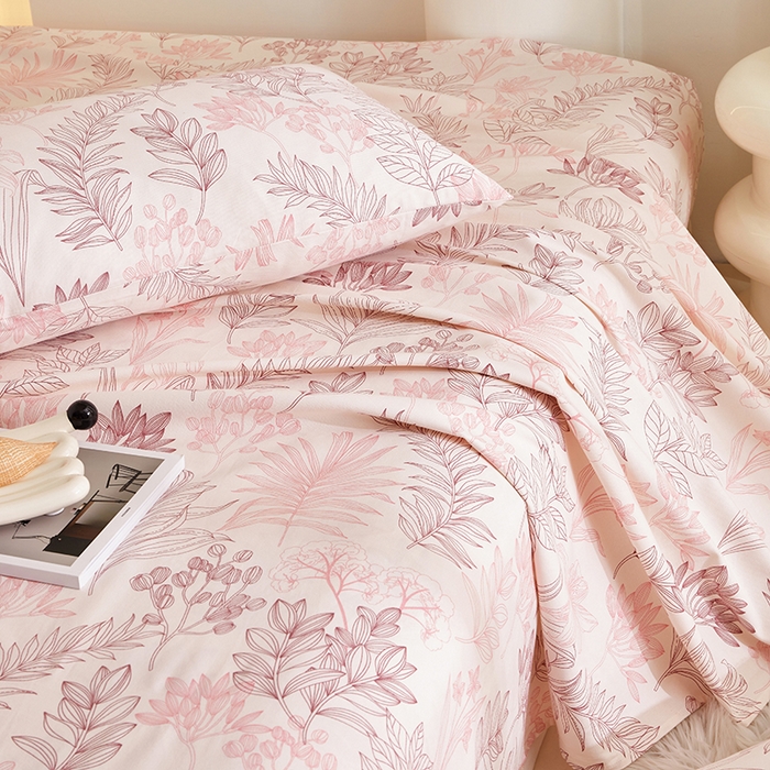 91家纺网 家纺一手货源 找家纺 怡家居 2024新款A类老粗布枕套床单床笠单品组合三件套 曼茵-粉