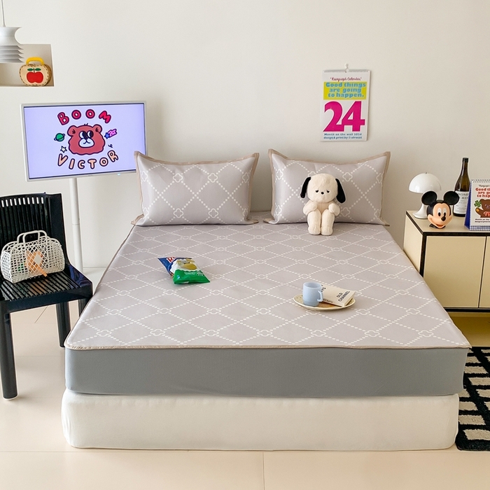 91家纺网 家纺一手货源 找家纺 昔可家纺 2024新款冰藤席床笠款--简约系列 菱格四叶花