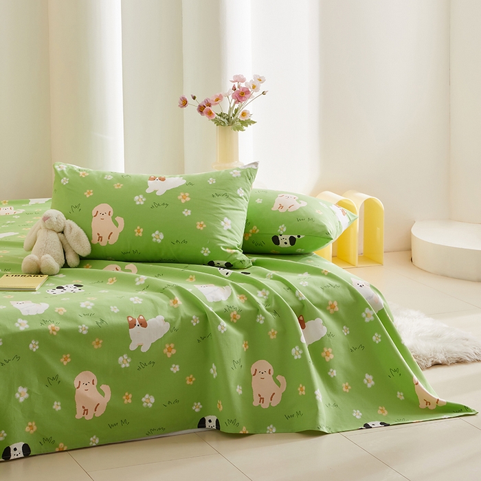 91家纺网 家纺一手货源 找家纺 怡家居 2024新款A类老粗布枕套床单床笠单品组合三件套 童趣