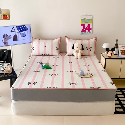 昔可家纺 2024新款冰藤席床笠款--卡通系列 粉条星星蝴蝶结