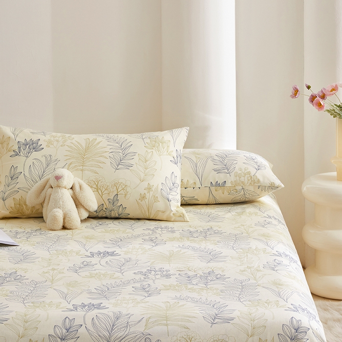 91家纺网 家纺一手货源 找家纺 怡家居 2024新款A类老粗布枕套床单床笠单品组合三件套 曼茵-蓝