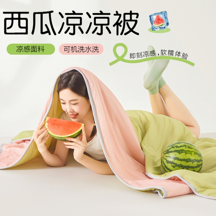 91家纺网 家纺一手货源 找家纺 （总）美梦里 2025新款凉感丝夏被西瓜被夏凉被瓜瓜空调被子
