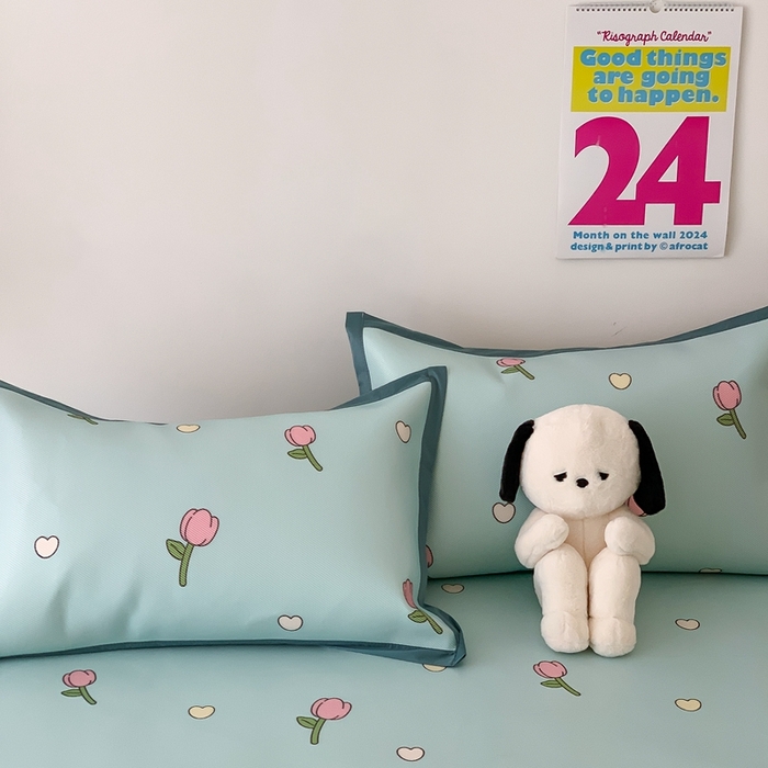 91家纺网 家纺一手货源 找家纺 昔可家纺 2024新款冰藤席床笠款--卡通系列 爱心郁金香