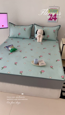 91家纺网 家纺一手货源 找家纺 昔可家纺 2024新款冰藤席床笠款--卡通系列 爱心郁金香