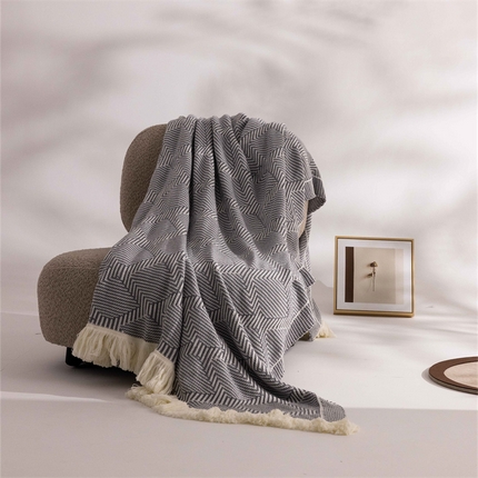 91家纺网 家纺一手货源 找家纺 暖绵绵家纺 2025新款棉腈混纺毛毯-艾尔多 灰白色