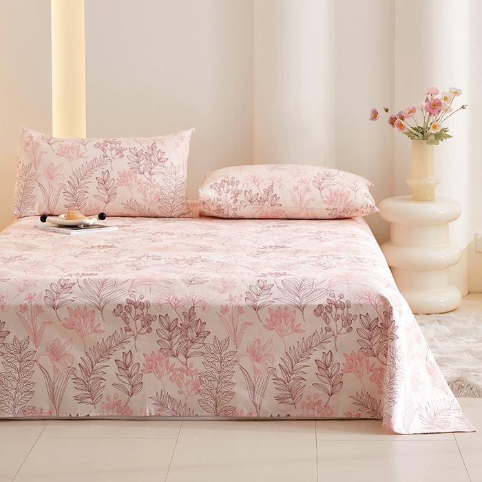 91家纺网 家纺一手货源 找家纺 怡家居 2024新款A类老粗布枕套床单床笠单品组合三件套 曼茵-粉