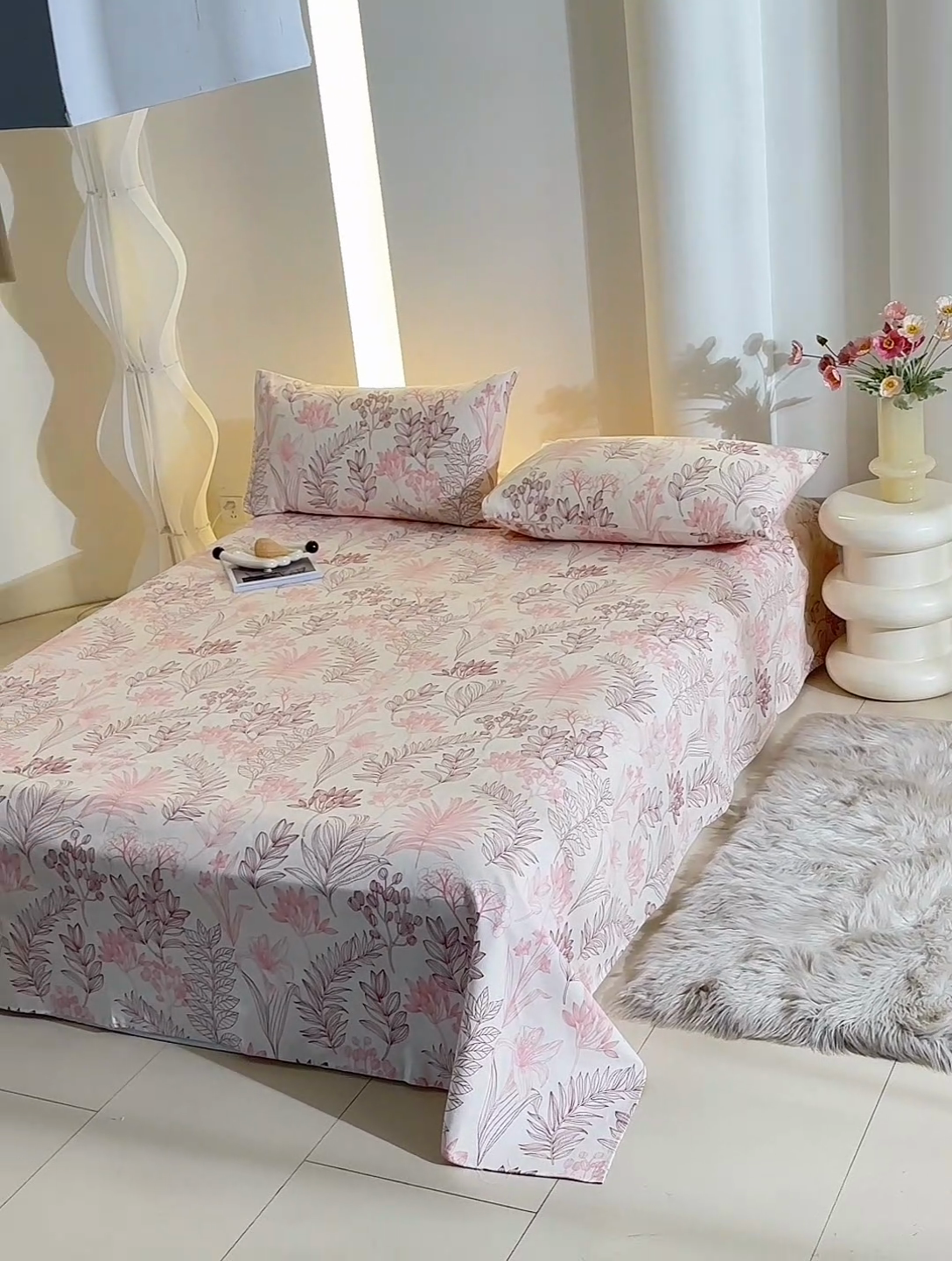 91家纺网 家纺一手货源 找家纺 怡家居 2024新款A类老粗布枕套床单床笠单品组合三件套 曼茵-粉