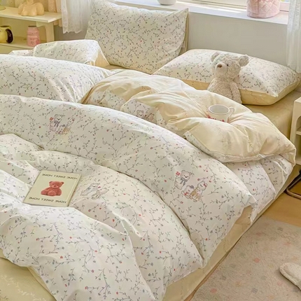 91家纺网 家纺一手货源 找家纺 （总）洺兰家居 2025年新款13372全棉印花四件套纯棉小清新北欧风花卉床单床笠款套件