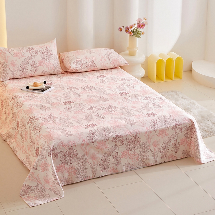 91家纺网 家纺一手货源 找家纺 怡家居 2024新款A类老粗布枕套床单床笠单品组合三件套 曼茵-粉