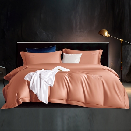 91家纺网 家纺一手货源 找家纺 玖玖爱家纺 2024新款100支新疆阿瓦提长绒棉极简宽边系列 靓桔