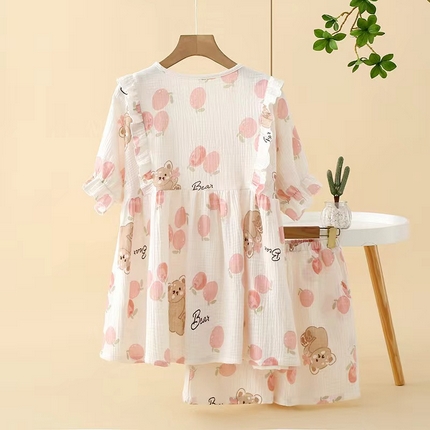 91家纺网 家纺一手货源 找家纺 （总）洛兰沙家居馆【只代发】【只代发】 2024新款温柔女碎花纯棉棉纱宽松双层纱布家居服半袖短裤套装