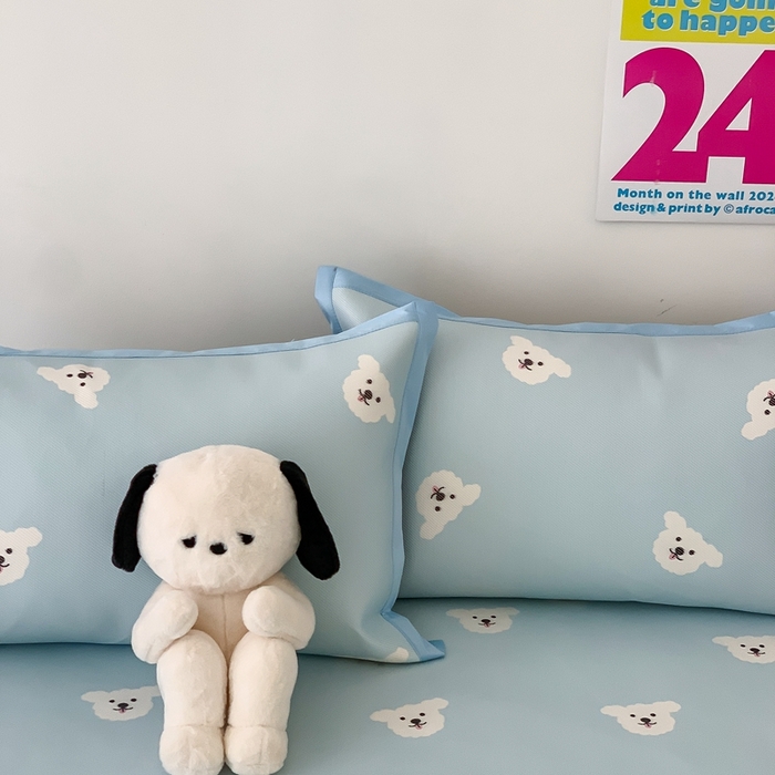 91家纺网 家纺一手货源 找家纺 昔可家纺 2024新款冰藤席床笠款--卡通系列 蓝底小白熊