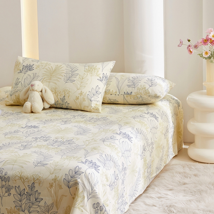 91家纺网 家纺一手货源 找家纺 怡家居 2024新款A类老粗布枕套床单床笠单品组合三件套 曼茵-蓝