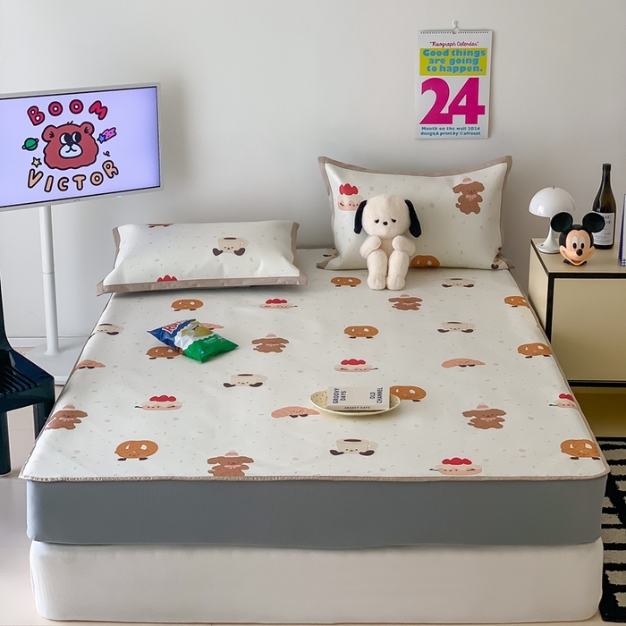 91家纺网 家纺一手货源 找家纺 昔可家纺 2024新款冰藤席床笠款--卡通系列 甜品派对狗狗