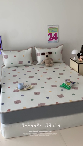 91家纺网 家纺一手货源 找家纺 昔可家纺 2024新款冰藤席床笠款--卡通系列 彩色波点熊