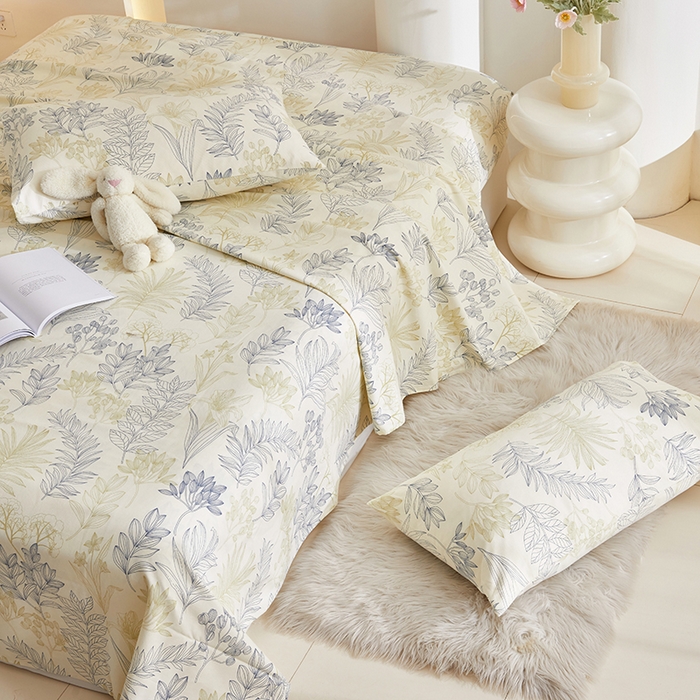 91家纺网 家纺一手货源 找家纺 怡家居 2024新款A类老粗布枕套床单床笠单品组合三件套 曼茵-蓝