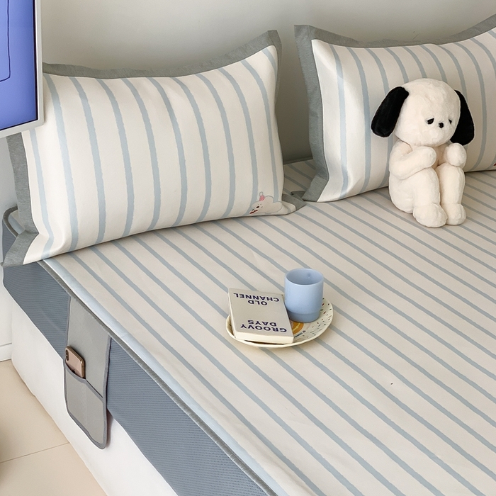 91家纺网 家纺一手货源 找家纺 昔可家纺 2024新款大版数码印花冰藤席床笠款 樱桃萌宠