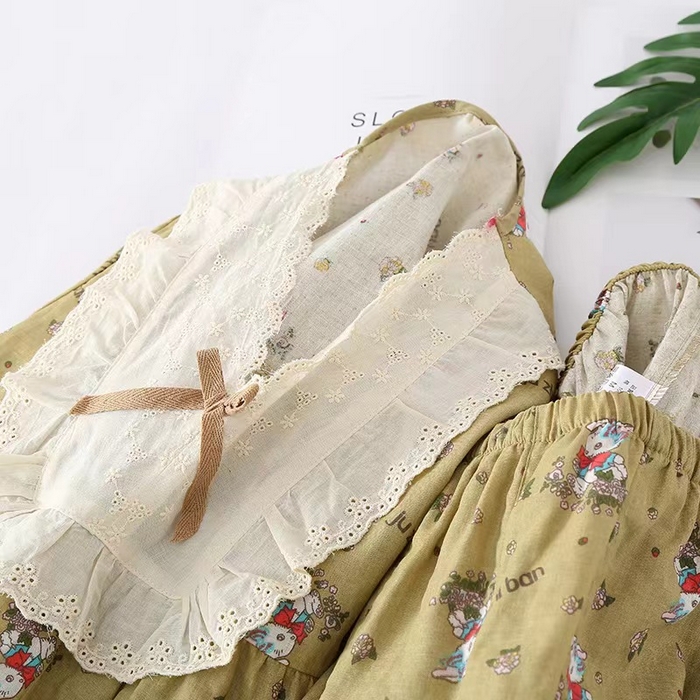 91家纺网 家纺一手货源 找家纺 （总）洛兰沙家居馆【只代发】【只代发】 2024新款睡衣套装秋季长袖居家外穿黄碎花长袖长裤