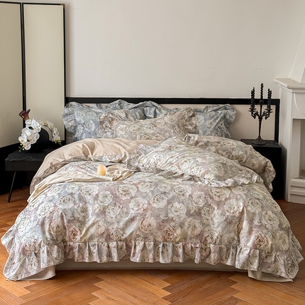 91家纺网 家纺一手货源 找家纺 （总）窝米 2024春夏13376法式复古大花边数码款四件套系列