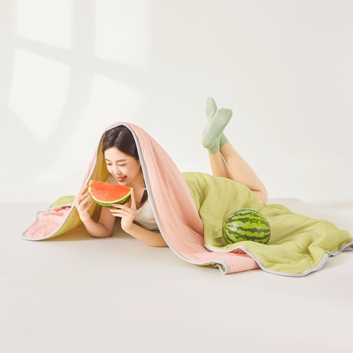 91家纺网 家纺一手货源 找家纺 美梦里 2025新款凉感丝夏被西瓜被夏凉被瓜瓜空调被子 清凉西瓜