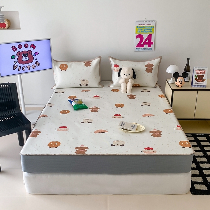 91家纺网 家纺一手货源 找家纺 昔可家纺 2024新款冰藤席床笠款--卡通系列 甜品派对狗狗