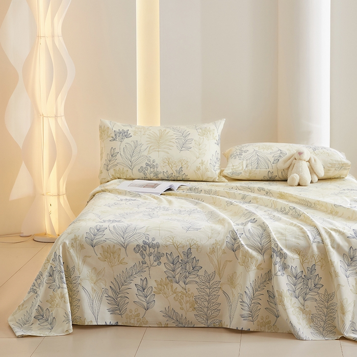 91家纺网 家纺一手货源 找家纺 怡家居 2024新款A类老粗布枕套床单床笠单品组合三件套 曼茵-蓝