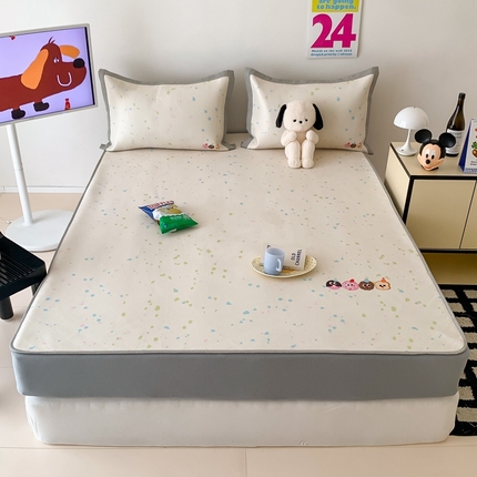 昔可家纺 2024新款大版数码印花冰藤席床笠款 缤纷曲奇