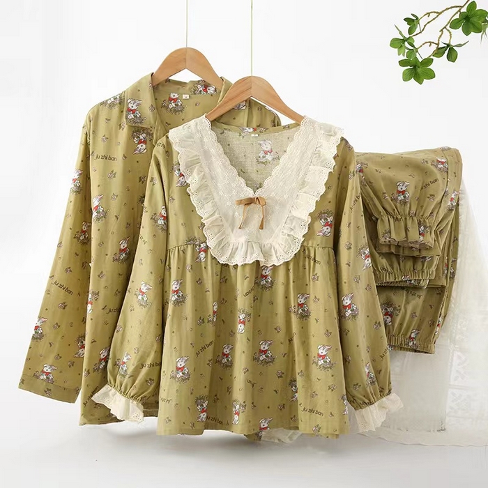 91家纺网 家纺一手货源 找家纺 （总）洛兰沙家居馆【只代发】【只代发】 2024新款睡衣套装秋季长袖居家外穿黄碎花长袖长裤