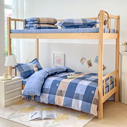 91家纺网 家纺一手货源 找家纺 鑫宇2025新款13372全棉学生宿舍上下铺三件套床单款床笠款可定制查理世家-灰