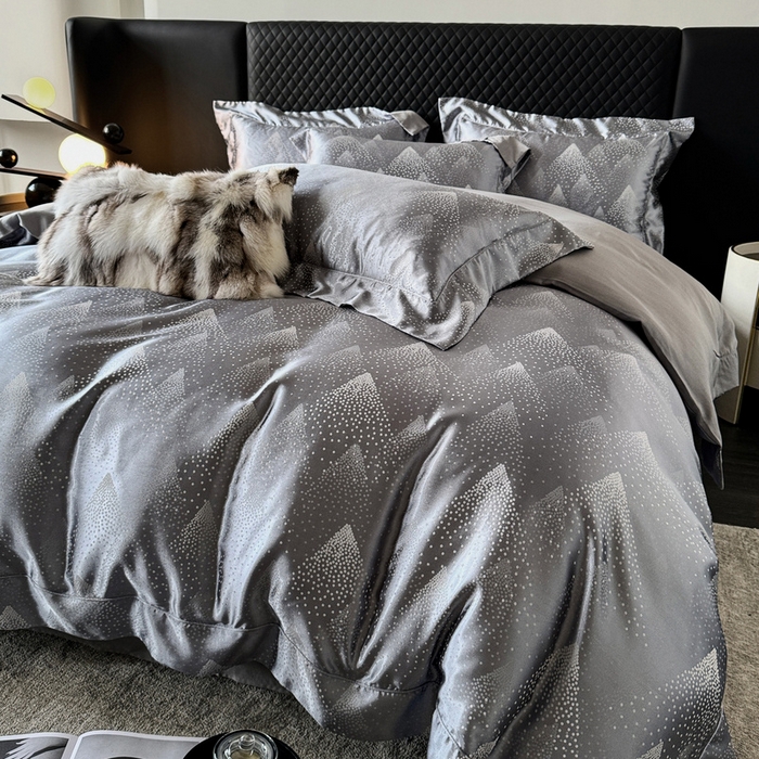 91家纺网 家纺一手货源 找家纺 优悦 2024新款A面提花B面天丝四件套 简时尚-浅灰