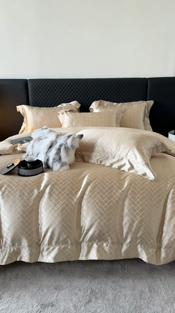 91家纺网 家纺一手货源 找家纺 优悦 2024新款A面提花B面天丝四件套 富丽格-香槟