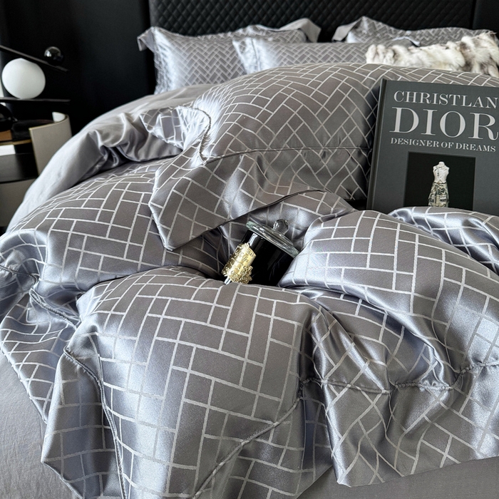 91家纺网 家纺一手货源 找家纺 优悦 2024新款A面提花B面天丝四件套 富丽格-浅灰