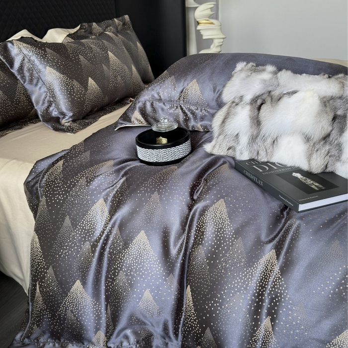 91家纺网 家纺一手货源 找家纺 优悦 2024新款A面提花B面天丝四件套 简时尚-深灰