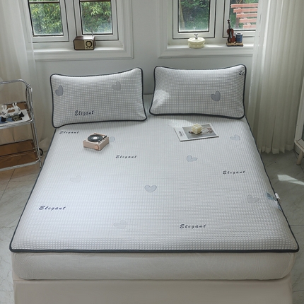 宅部落 2024新款A类PE凉感抗菌床笠款提花冰豆豆凉席 爱心蓝