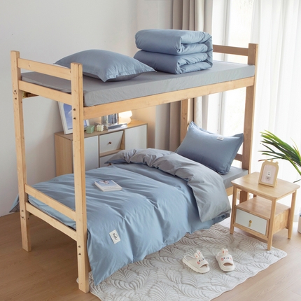 91家纺网 家纺一手货源 找家纺 鑫宇家纺 2025新款13372全棉纯色双拼学生宿舍三件套六件套兰灰