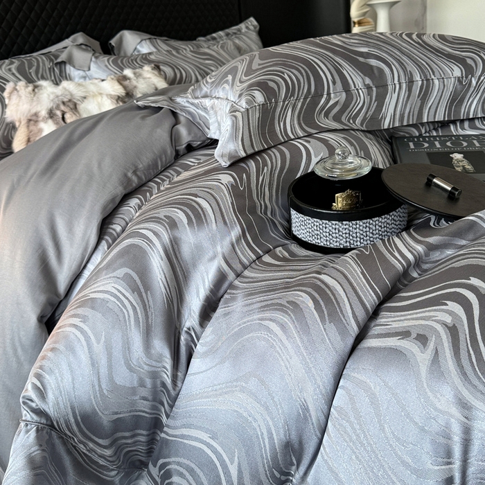 91家纺网 家纺一手货源 找家纺 优悦 2024新款A面提花B面天丝四件套 似水流年-浅灰