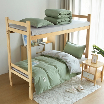 91家纺网 家纺一手货源 找家纺 鑫宇家纺 2025新款13372全棉纯色双拼学生宿舍三件套六件套抹茶绿+浅灰