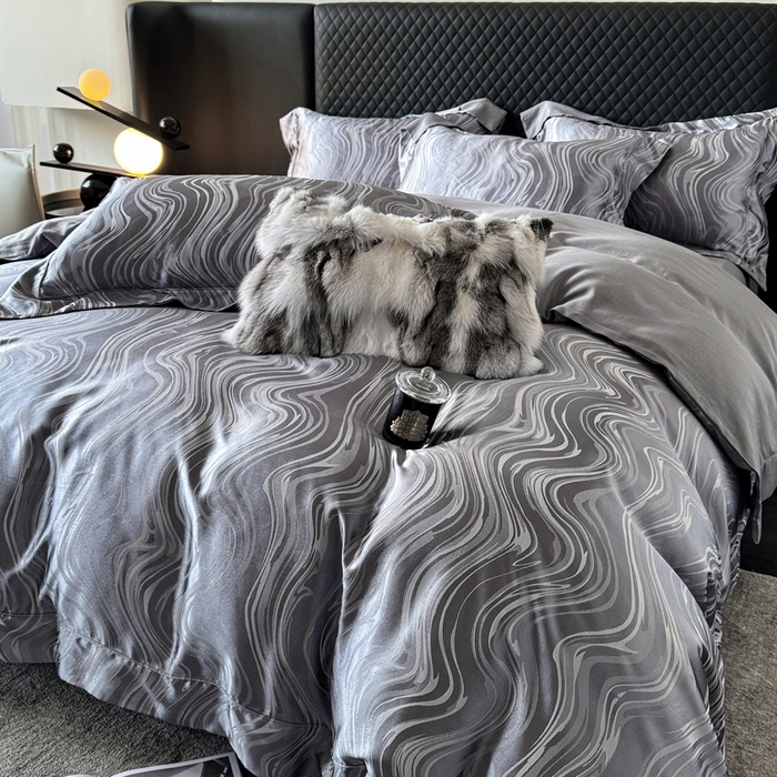 91家纺网 家纺一手货源 找家纺 优悦 2024新款A面提花B面天丝四件套 似水流年-浅灰