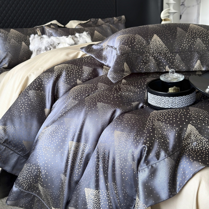 91家纺网 家纺一手货源 找家纺 优悦 2024新款A面提花B面天丝四件套 简时尚-深灰